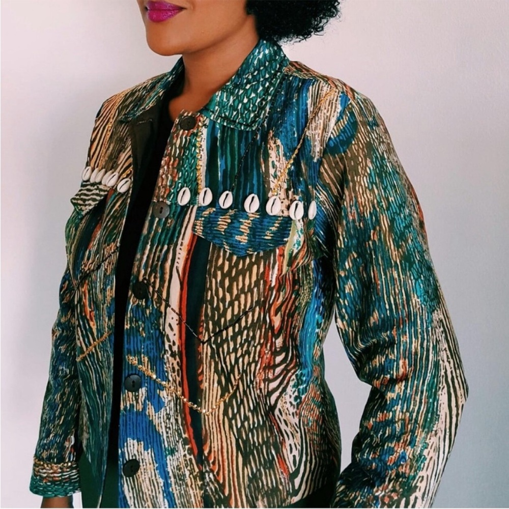 Multicolor Jean Jacket with Shell Accents